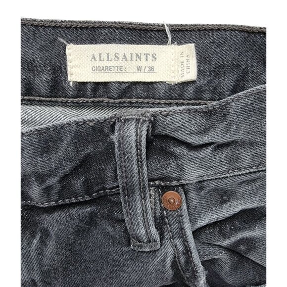 AllSaints Bannock Cigarette Black Denim Distressed Button Fly Jeans Men's W36 - Picture 7 of 10